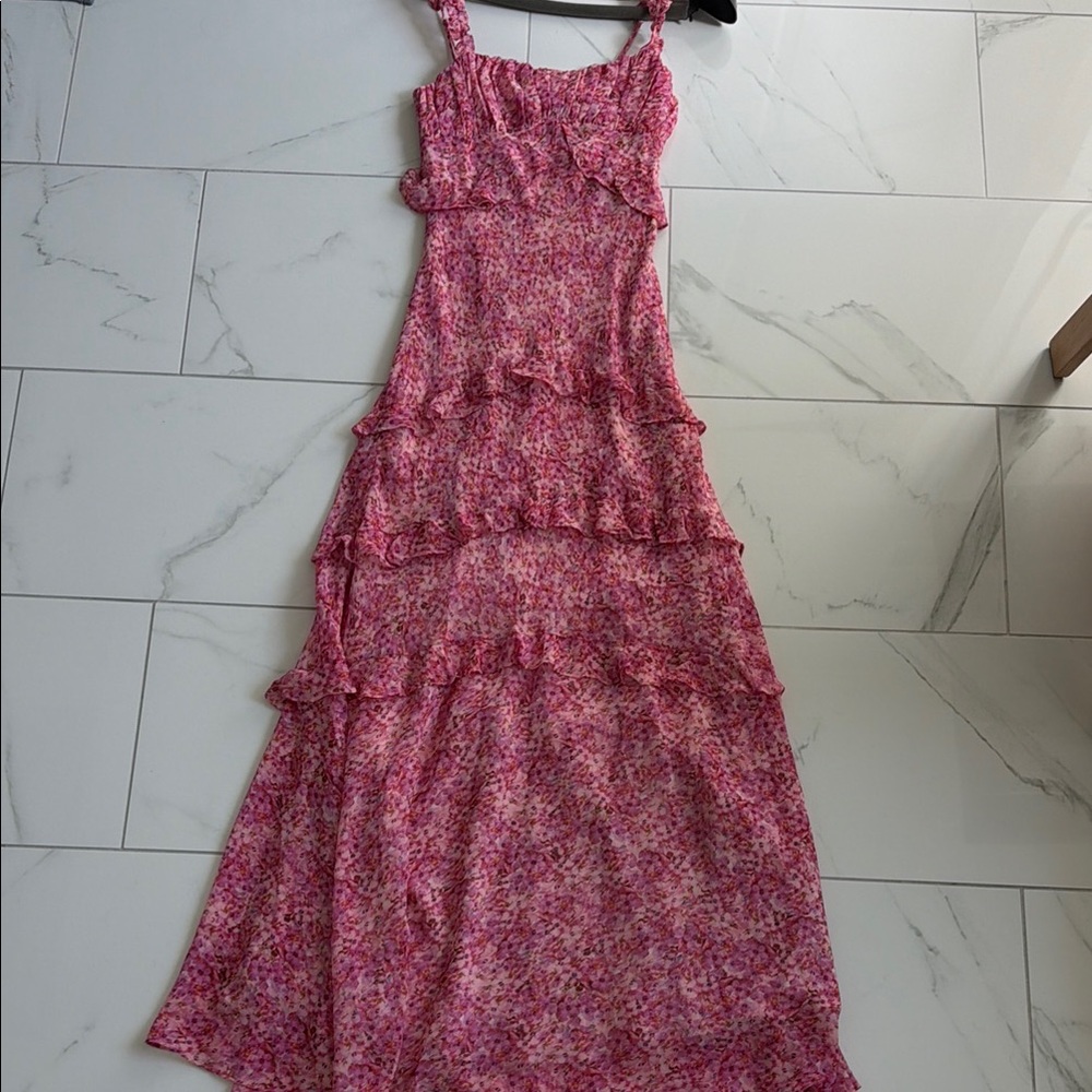 Astr Pink Floral Ruffle Maxi Dress Never Worn
